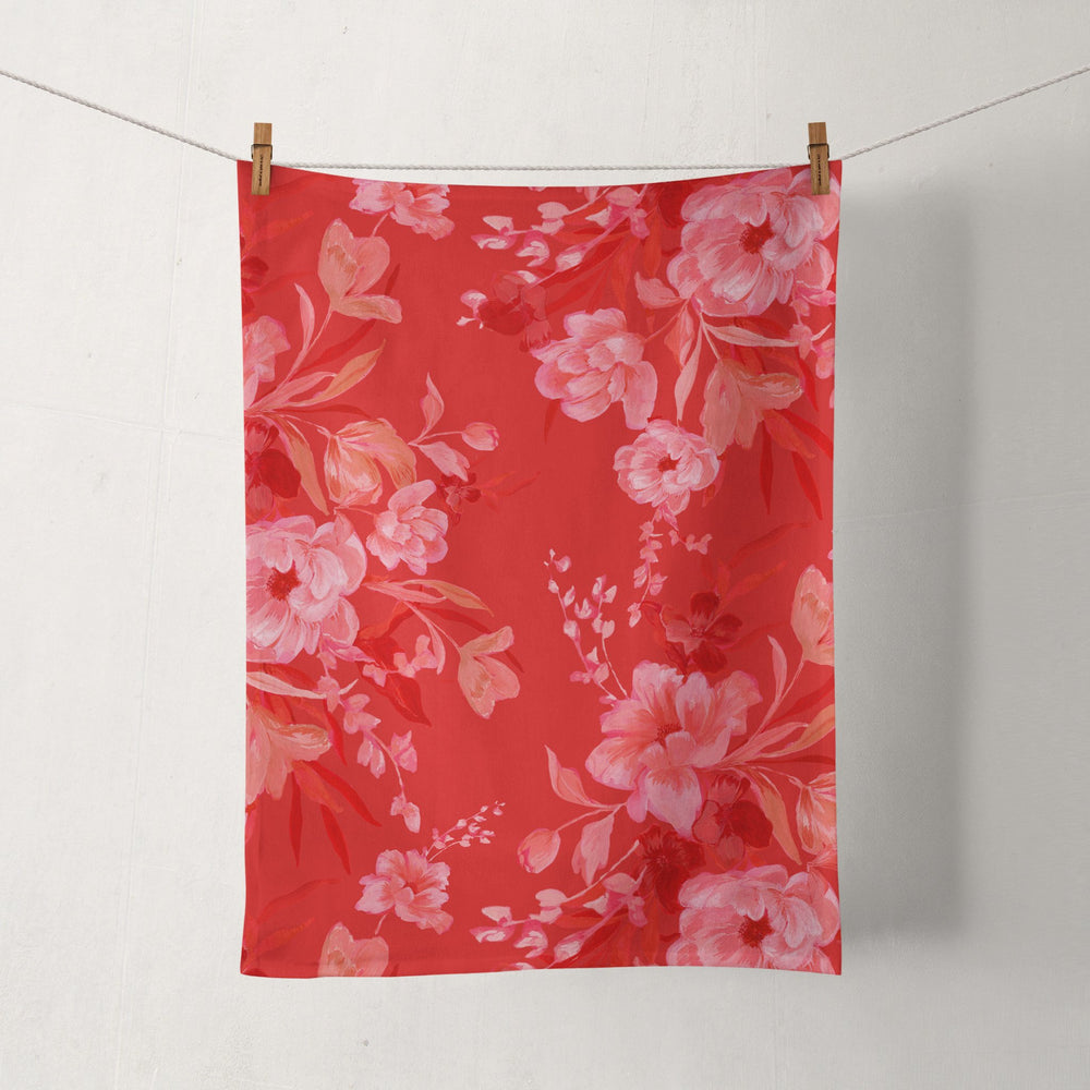 Scarlet Symphony Tea Towel